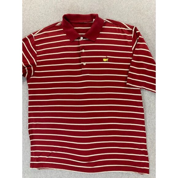 The‎ Masters Short Sleeve Striped Golf Polo Shirt (Men's Large) Maroon - Augusta - Picture 1 of 9